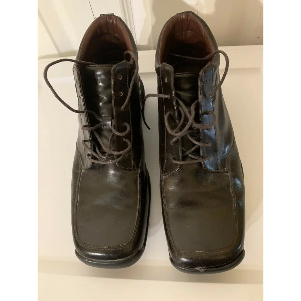 Kenneth Cole New York Men’s Sz 8 Square Toe Ankle Boots‎ Brown Leather Shoes